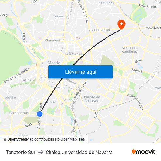 Tanatorio Sur to Clínica Universidad de Navarra map