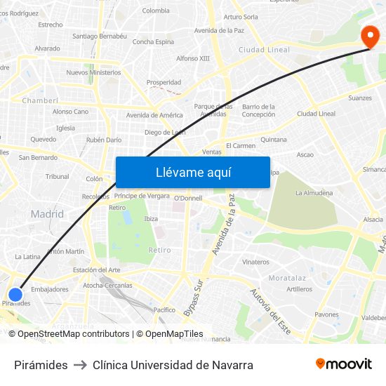 Pirámides to Clínica Universidad de Navarra map