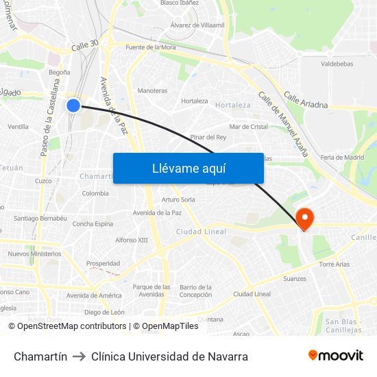 Chamartín to Clínica Universidad de Navarra map