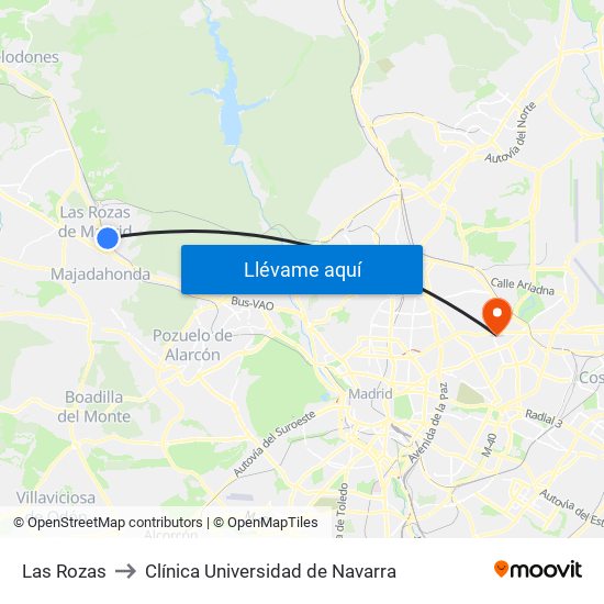 Las Rozas to Clínica Universidad de Navarra map