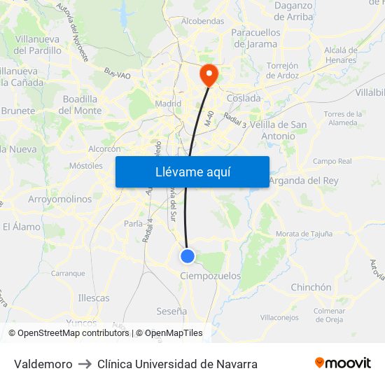 Valdemoro to Clínica Universidad de Navarra map
