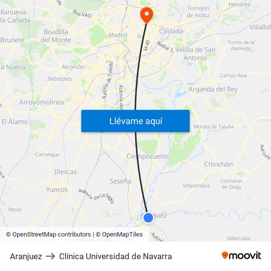 Aranjuez to Clínica Universidad de Navarra map
