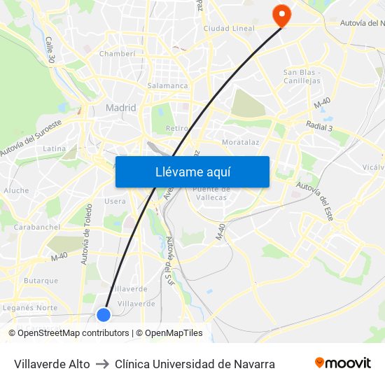 Villaverde Alto to Clínica Universidad de Navarra map