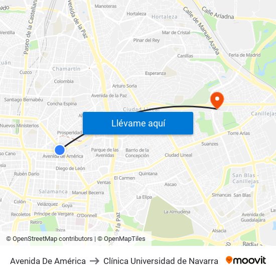 Avenida De América to Clínica Universidad de Navarra map