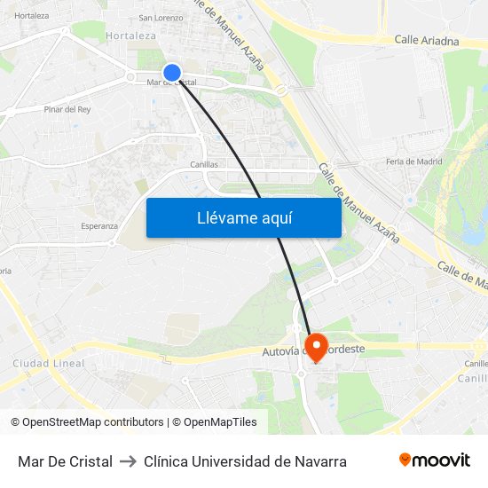 Mar De Cristal to Clínica Universidad de Navarra map