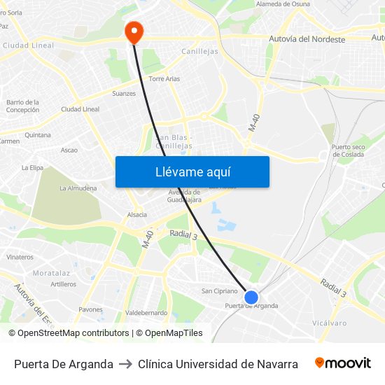 Puerta De Arganda to Clínica Universidad de Navarra map