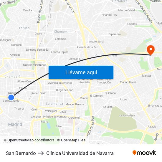 San Bernardo to Clínica Universidad de Navarra map