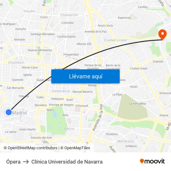 Ópera to Clínica Universidad de Navarra map