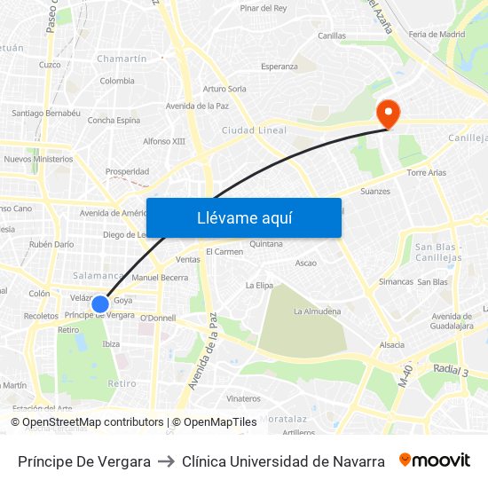 Príncipe De Vergara to Clínica Universidad de Navarra map