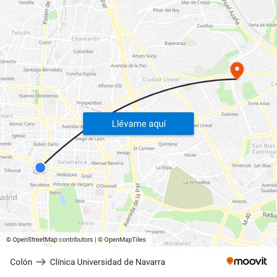 Colón to Clínica Universidad de Navarra map