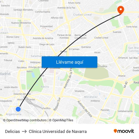 Delicias to Clínica Universidad de Navarra map