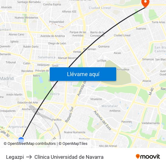 Legazpi to Clínica Universidad de Navarra map