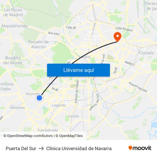 Puerta Del Sur to Clínica Universidad de Navarra map