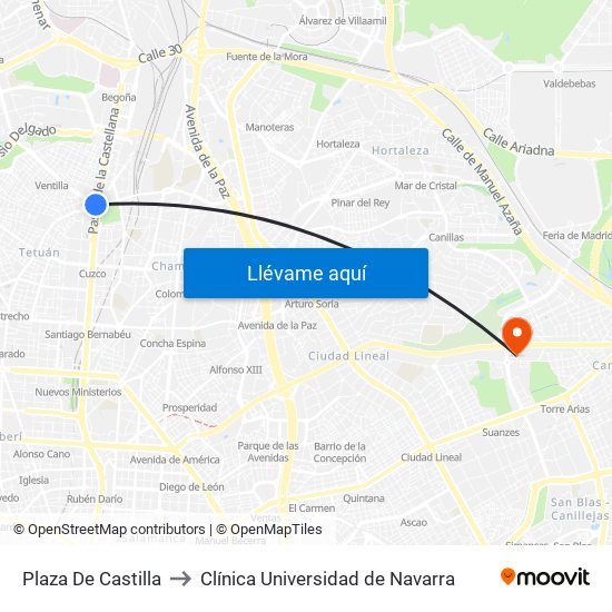 Plaza De Castilla to Clínica Universidad de Navarra map