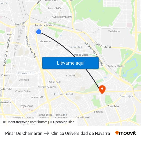 Pinar De Chamartín to Clínica Universidad de Navarra map