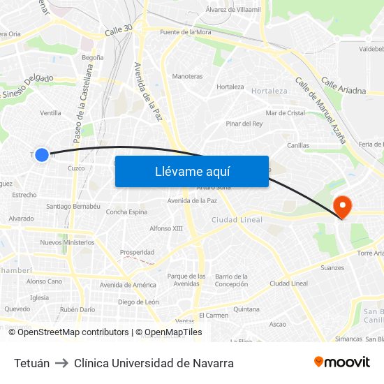 Tetuán to Clínica Universidad de Navarra map