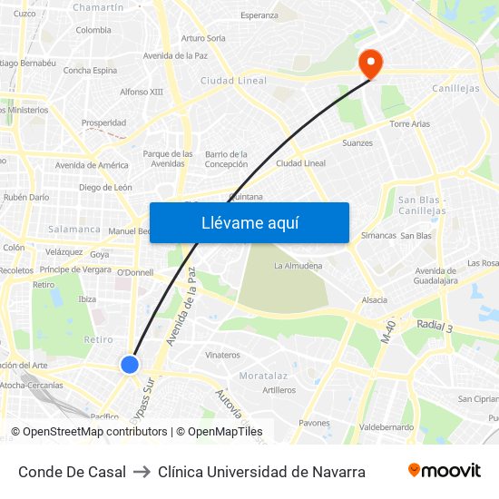 Conde De Casal to Clínica Universidad de Navarra map