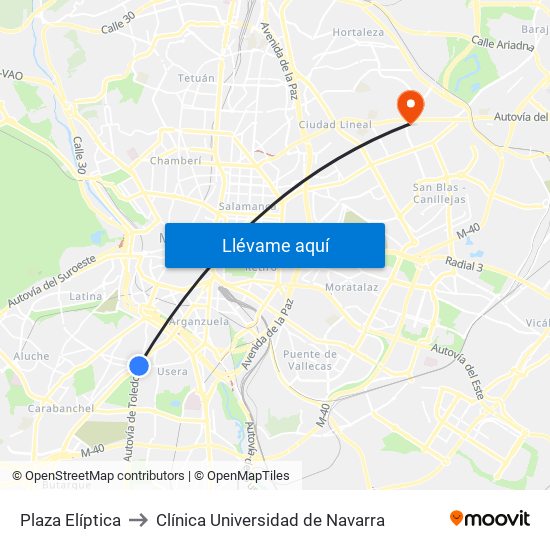 Plaza Elíptica to Clínica Universidad de Navarra map