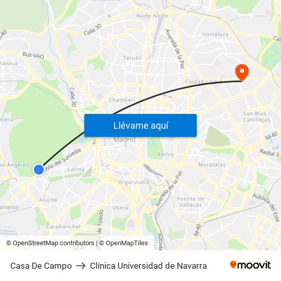 Casa De Campo to Clínica Universidad de Navarra map