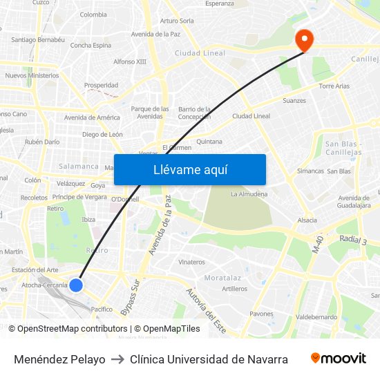 Menéndez Pelayo to Clínica Universidad de Navarra map