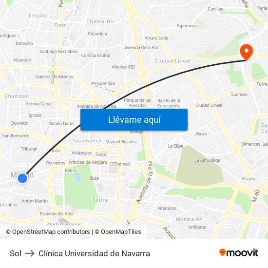 Sol to Clínica Universidad de Navarra map
