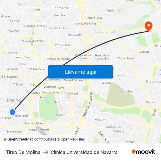 Tirso De Molina to Clínica Universidad de Navarra map