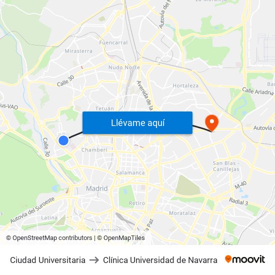 Ciudad Universitaria to Clínica Universidad de Navarra map