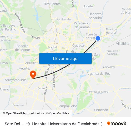 Soto Del Henares to Hospital Universitario de Fuenlabrada (Hospital Univ. de Fuenlabra) map