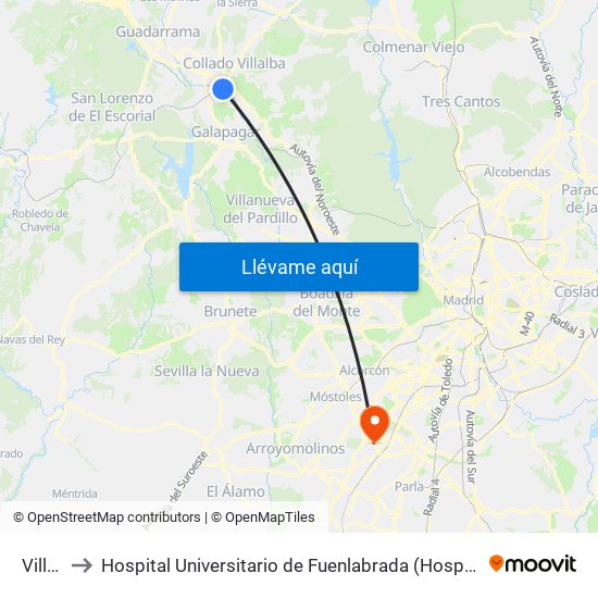 Villalba to Hospital Universitario de Fuenlabrada (Hospital Univ. de Fuenlabra) map