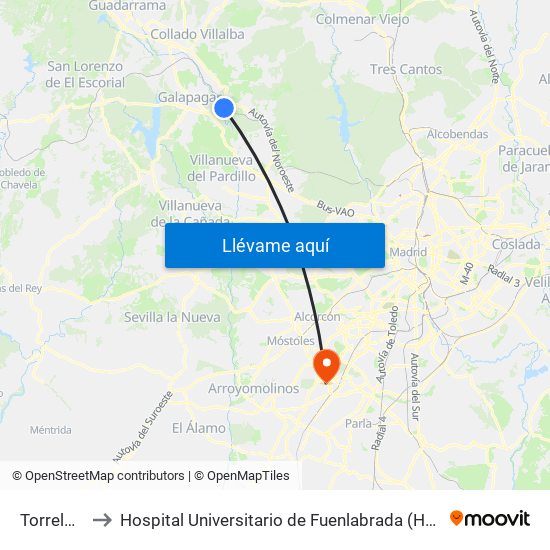 Torrelodones to Hospital Universitario de Fuenlabrada (Hospital Univ. de Fuenlabra) map