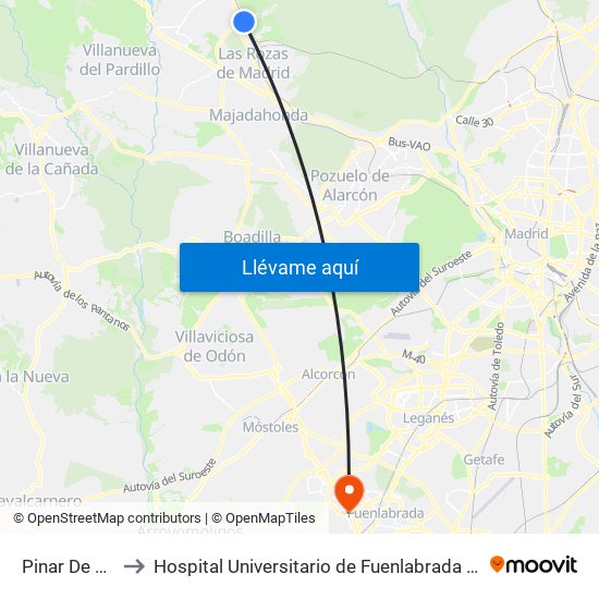 Pinar De Las Rozas to Hospital Universitario de Fuenlabrada (Hospital Univ. de Fuenlabra) map