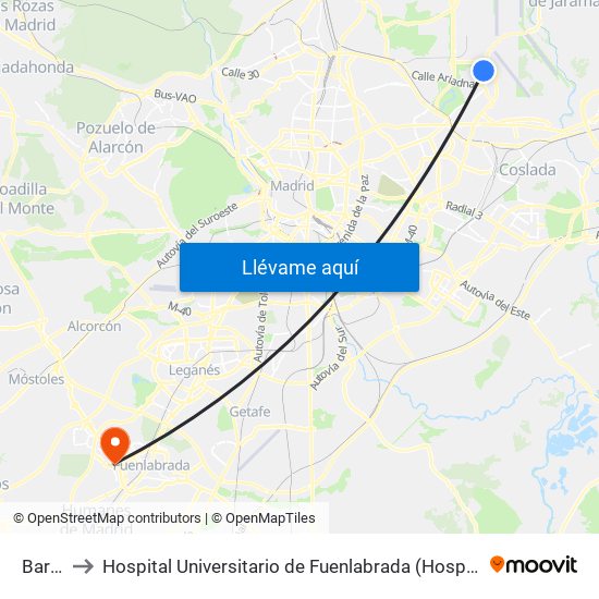 Barajas to Hospital Universitario de Fuenlabrada (Hospital Univ. de Fuenlabra) map