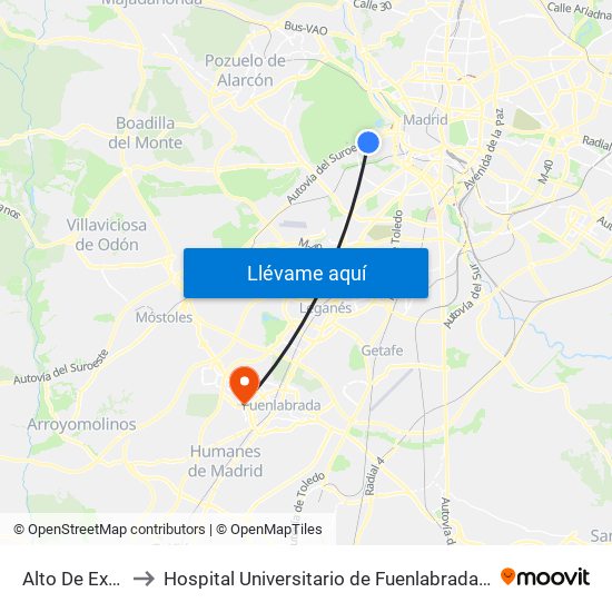 Alto De Extremadura to Hospital Universitario de Fuenlabrada (Hospital Univ. de Fuenlabra) map