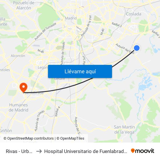 Rivas - Urbanizaciones to Hospital Universitario de Fuenlabrada (Hospital Univ. de Fuenlabra) map