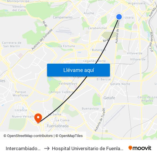 Intercambiador De Plaza Elíptica to Hospital Universitario de Fuenlabrada (Hospital Univ. de Fuenlabra) map