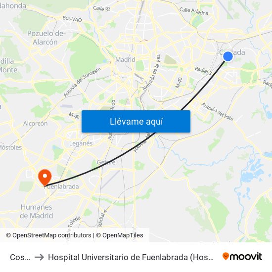 Coslada to Hospital Universitario de Fuenlabrada (Hospital Univ. de Fuenlabra) map