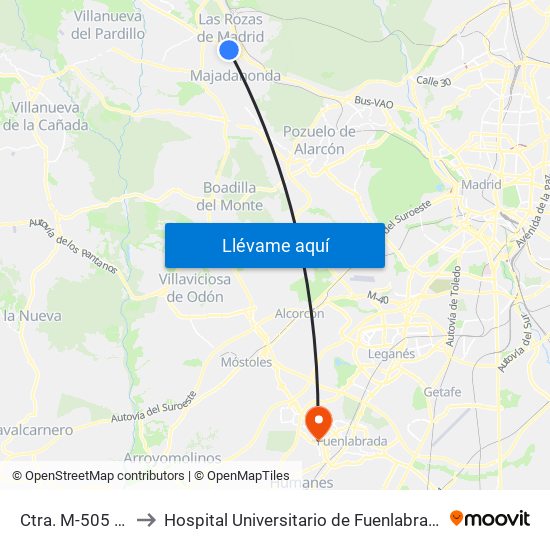 Ctra. M-505 - Burgocentro to Hospital Universitario de Fuenlabrada (Hospital Univ. de Fuenlabra) map