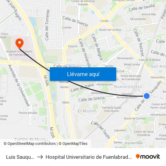 Luis Sauquillo - Grecia to Hospital Universitario de Fuenlabrada (Hospital Univ. de Fuenlabra) map