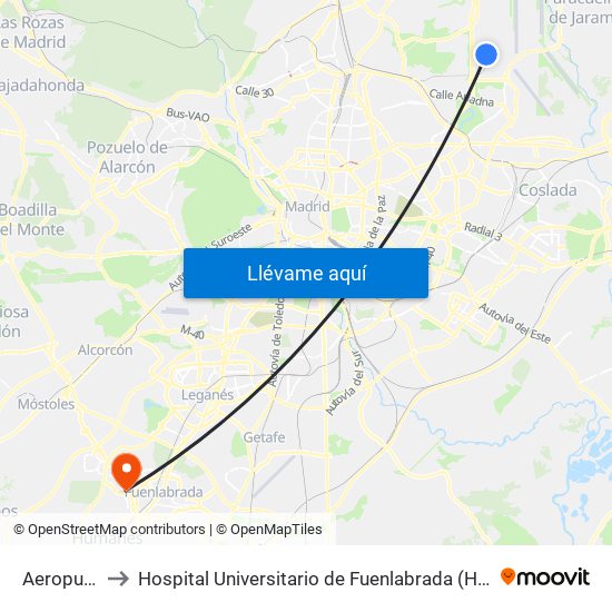 Aeropuerto T4 to Hospital Universitario de Fuenlabrada (Hospital Univ. de Fuenlabra) map