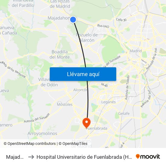 Majadahonda to Hospital Universitario de Fuenlabrada (Hospital Univ. de Fuenlabra) map