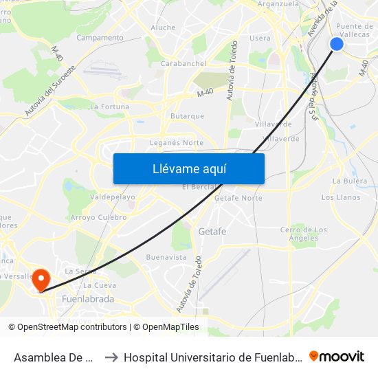 Asamblea De Madrid - Entrevías to Hospital Universitario de Fuenlabrada (Hospital Univ. de Fuenlabra) map