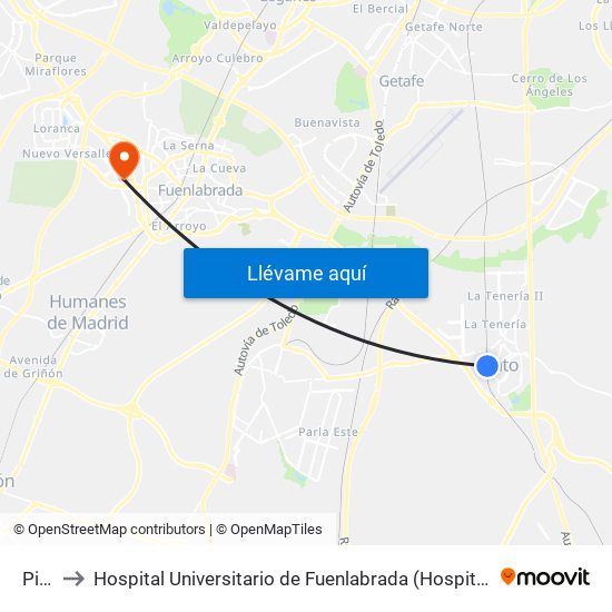 Pinto to Hospital Universitario de Fuenlabrada (Hospital Univ. de Fuenlabra) map