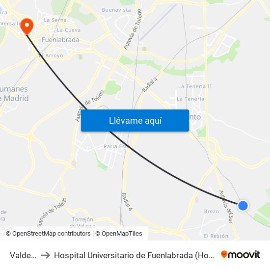 Valdemoro to Hospital Universitario de Fuenlabrada (Hospital Univ. de Fuenlabra) map