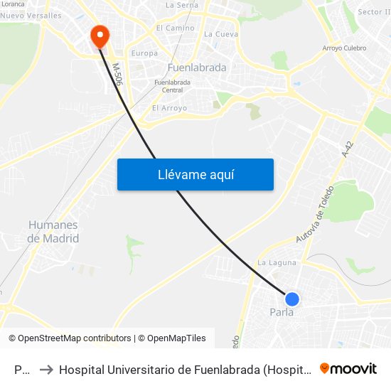 Parla to Hospital Universitario de Fuenlabrada (Hospital Univ. de Fuenlabra) map