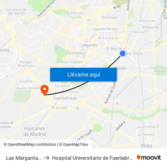 Las Margaritas - Universidad to Hospital Universitario de Fuenlabrada (Hospital Univ. de Fuenlabra) map