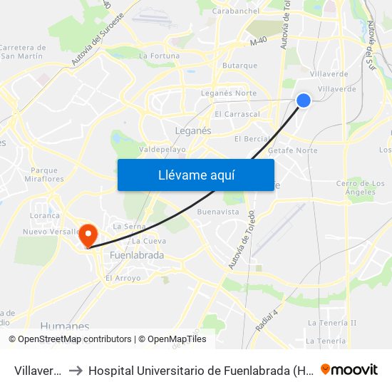 Villaverde Alto to Hospital Universitario de Fuenlabrada (Hospital Univ. de Fuenlabra) map