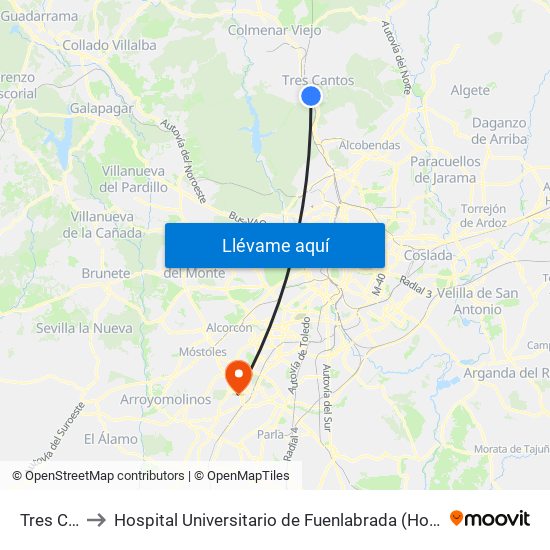 Tres Cantos to Hospital Universitario de Fuenlabrada (Hospital Univ. de Fuenlabra) map