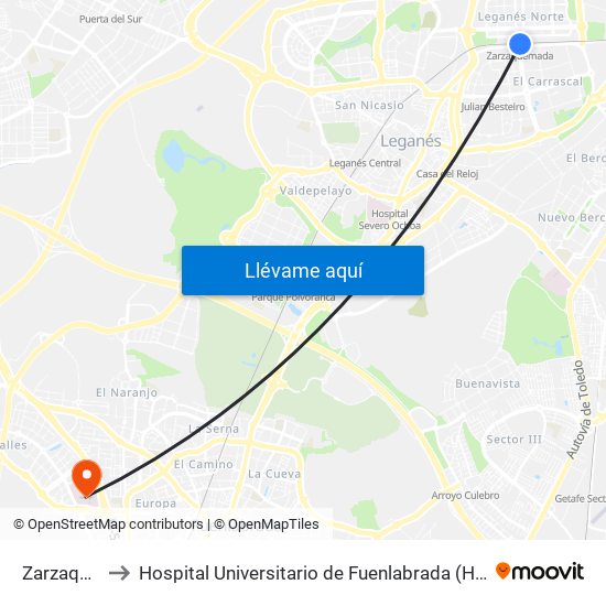 Zarzaquemada to Hospital Universitario de Fuenlabrada (Hospital Univ. de Fuenlabra) map