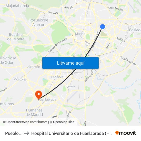 Pueblo Nuevo to Hospital Universitario de Fuenlabrada (Hospital Univ. de Fuenlabra) map