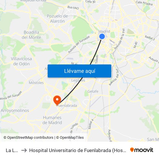 La Latina to Hospital Universitario de Fuenlabrada (Hospital Univ. de Fuenlabra) map